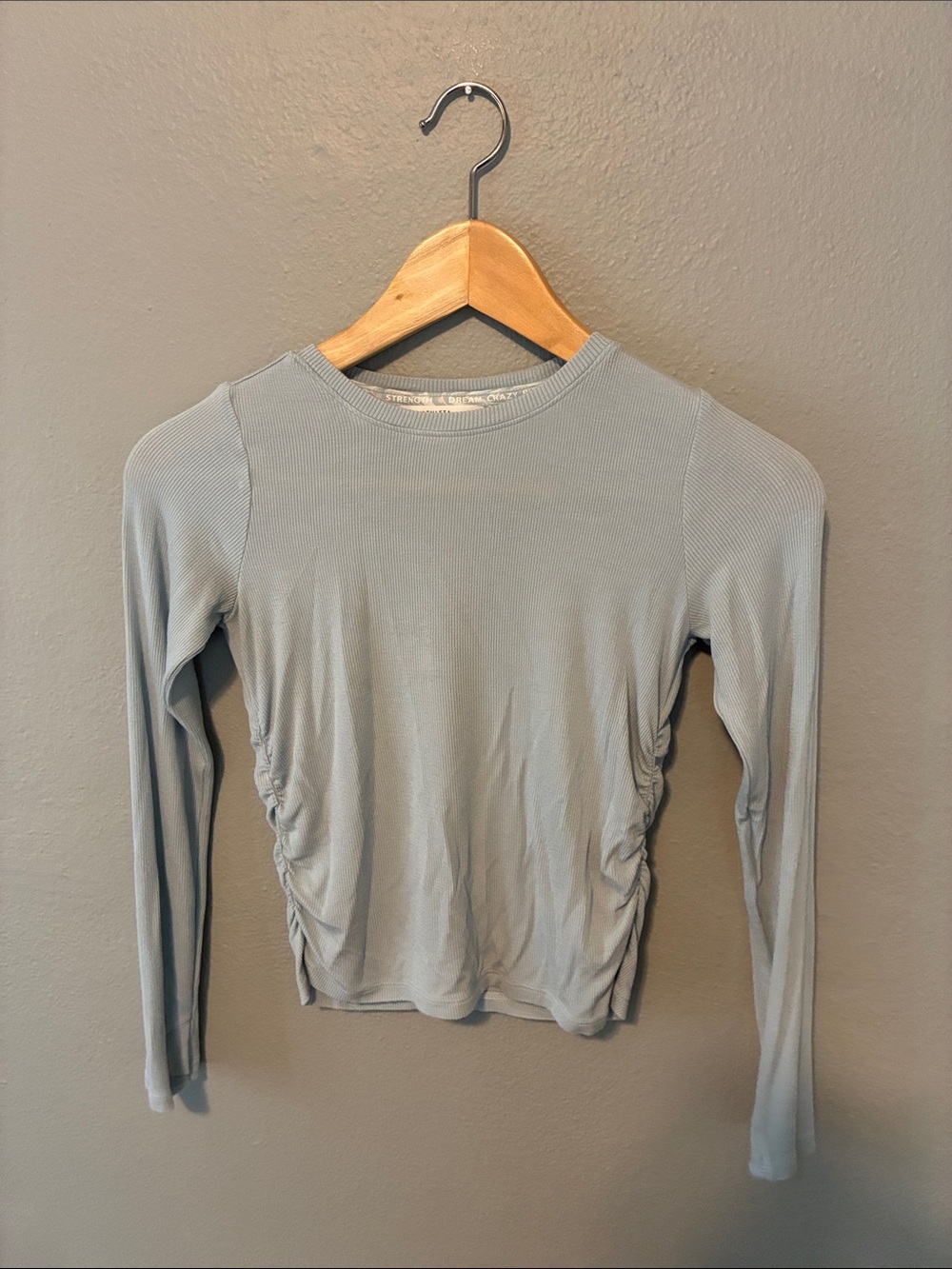 Athleta Girl Long Sleeve Blue Ruched Side Athletic Ribbed Top Medium 8-10